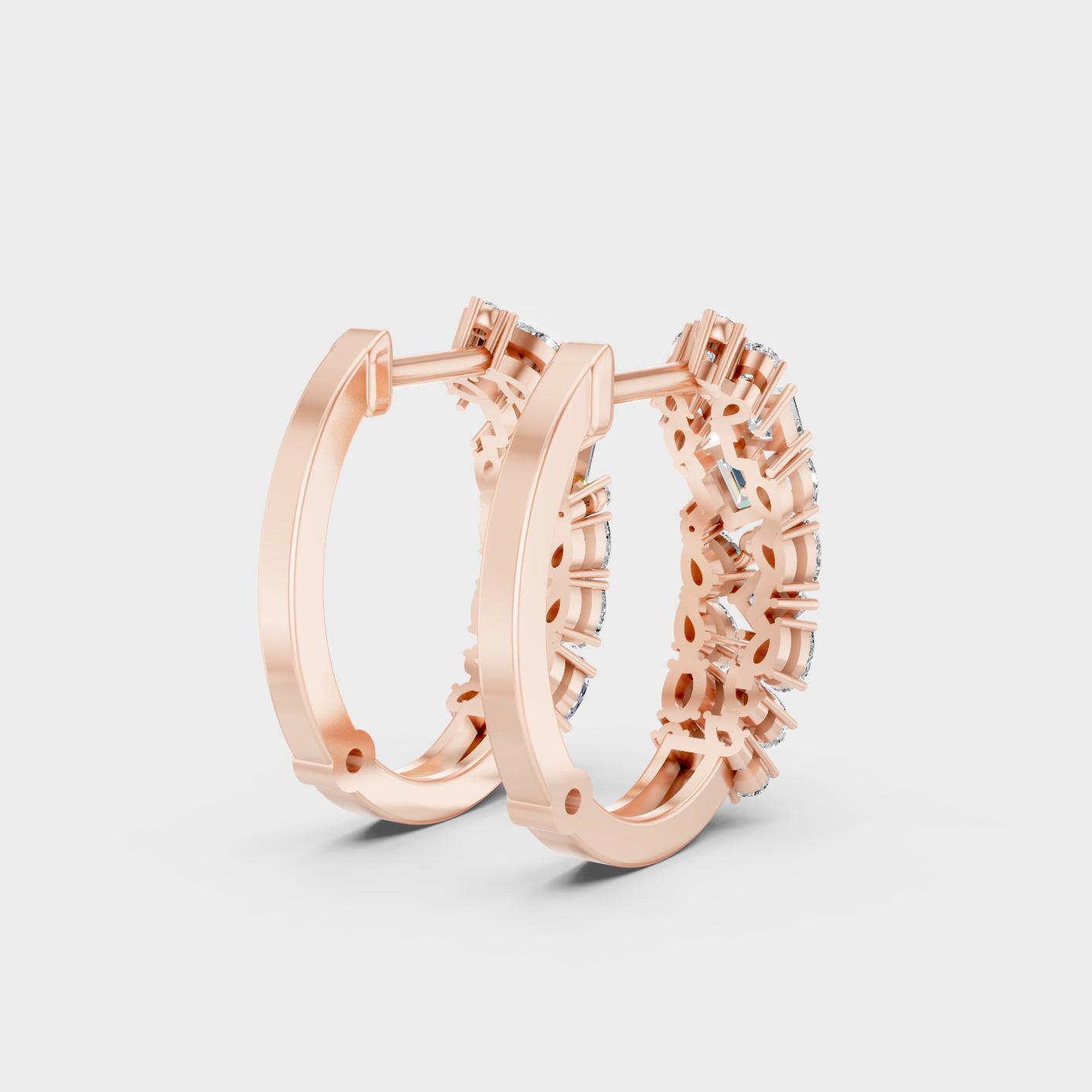 Rose Gold Multi Shape Diamond Hoop Earrings 0.80 Ct Ethical Sparkle Jewelry