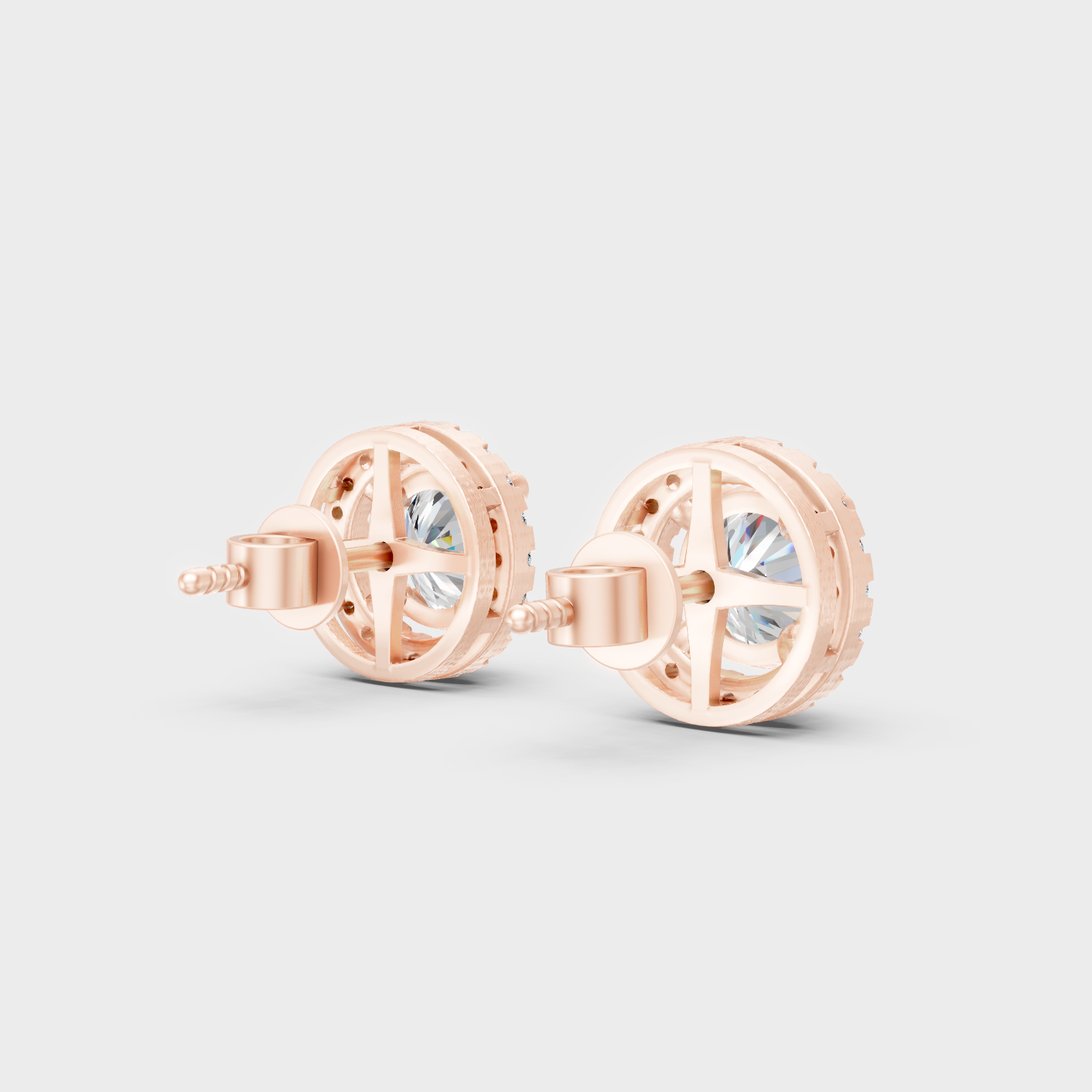 Rose Gold Halo Diamond Stud Earrings 2.90 Ct Ethical Sparkle Jewelry