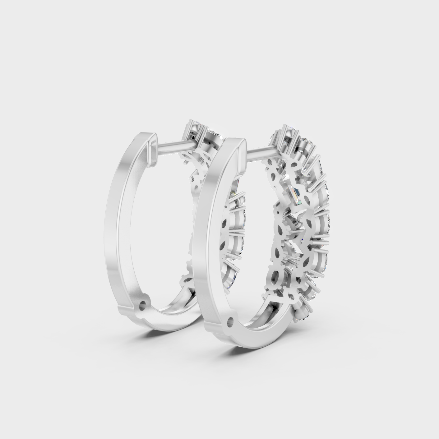 Platinum Diamond Hoop Earrings Princess Pear Emerald Round Oval 0.80 Ct Luxury