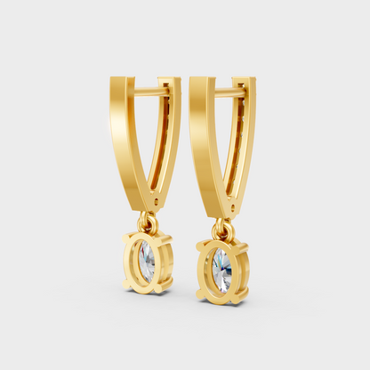 Yellow Gold Lab Grown Round Oval Diamond Earrings 1.29 Ct Luxury Gift Jewelry