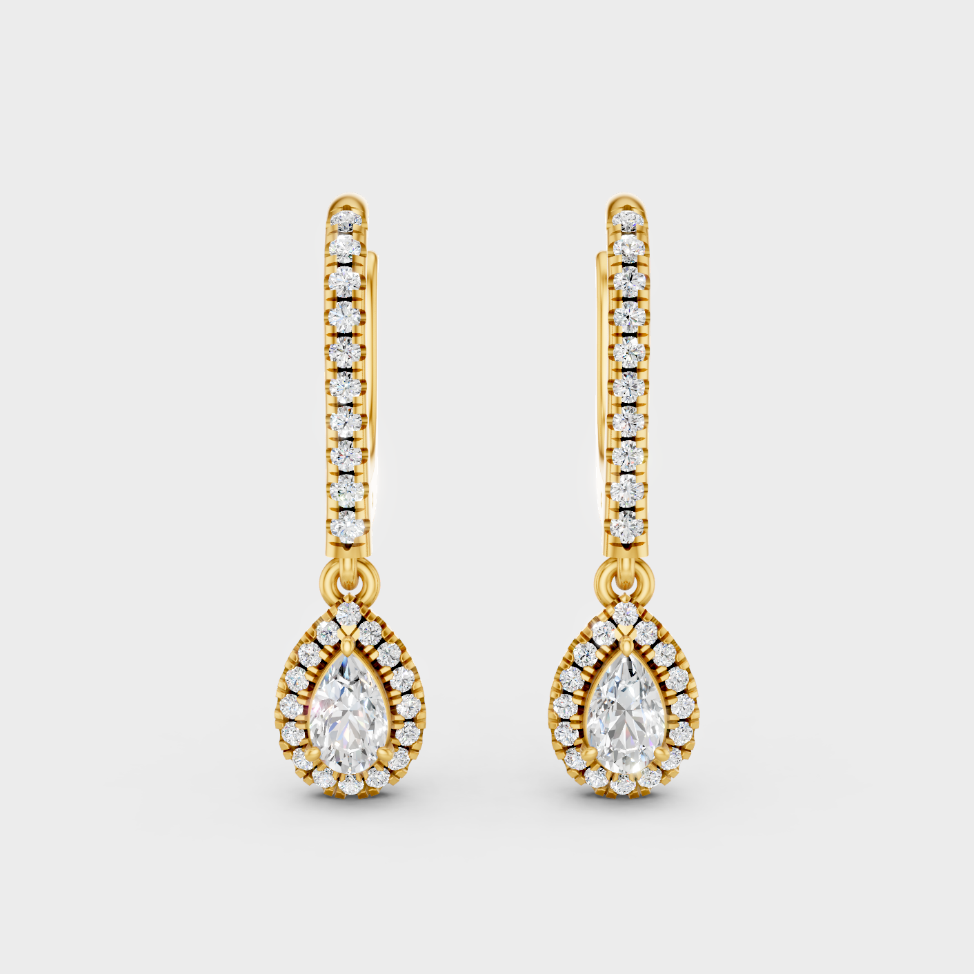 Elegant Yellow Gold Round Pear Diamond Drop Earrings 0.83 Ct Designer Jewelry