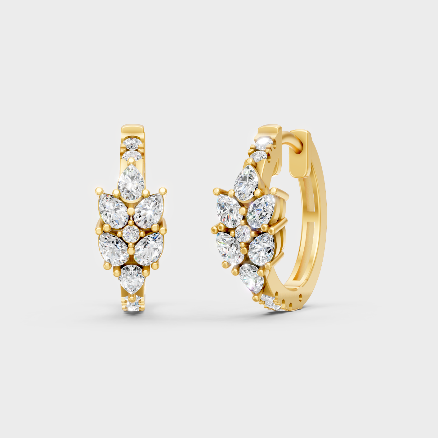 1.61 Ct Total Round Pear Lab Grown Diamond Hoop Earrings In Yellow Gold Luxury Jewelry