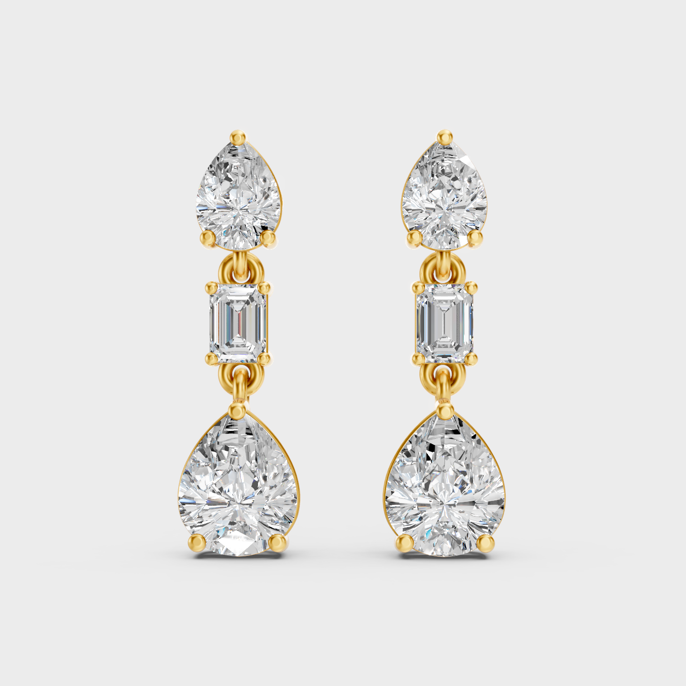 Elegant Yellow Gold Emerald Pear Diamond Drop Earrings 5.60 Ct Designer Statement Jewelry