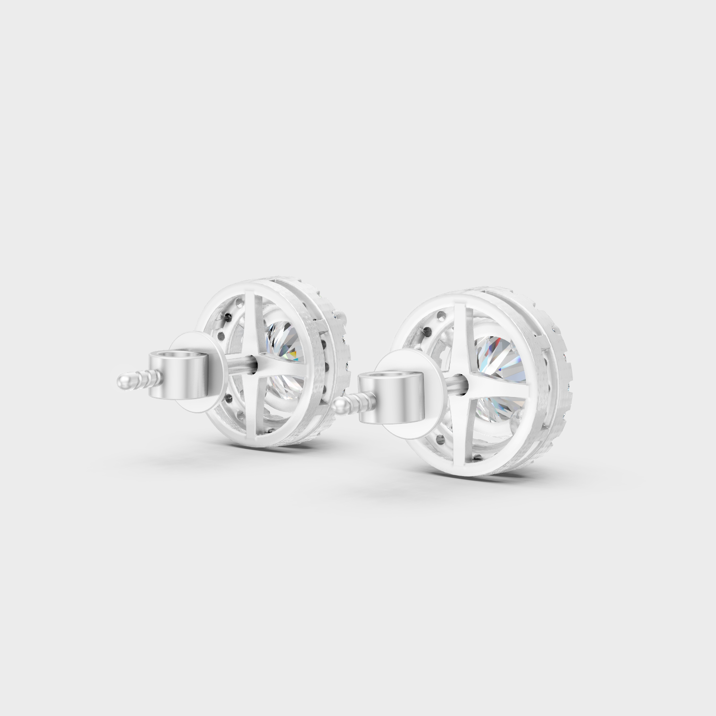 White Gold Classic Halo Round Diamond Stud Earrings 2.90 Ct Fine Jewelry