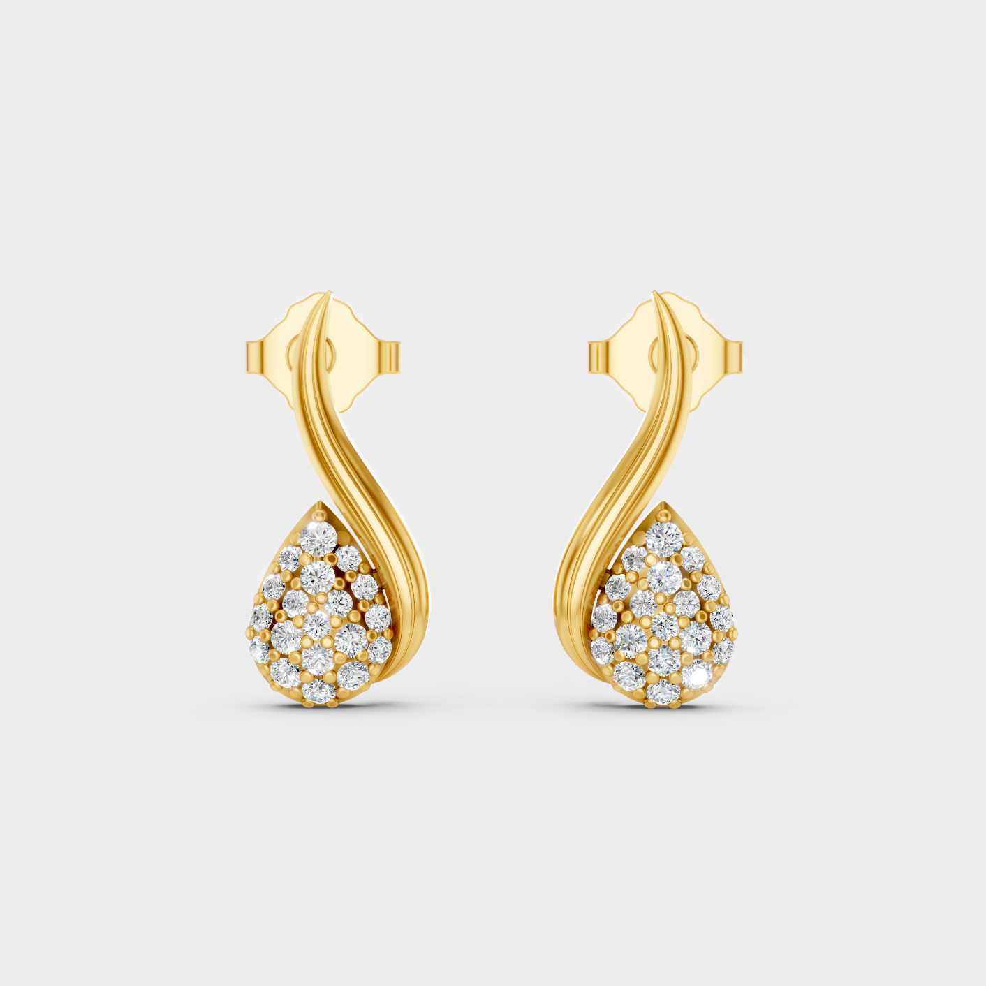 Elegant Yellow Gold Round Diamond Stud Earrings 0.19 Ct Minimal Designer Jewelry