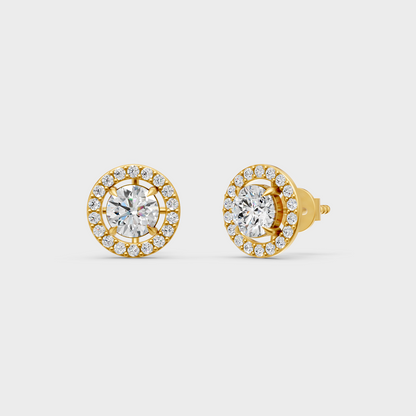 1.70 Ct Total Round Lab Grown Diamond Stud Earrings In Yellow Gold Luxury Jewelry