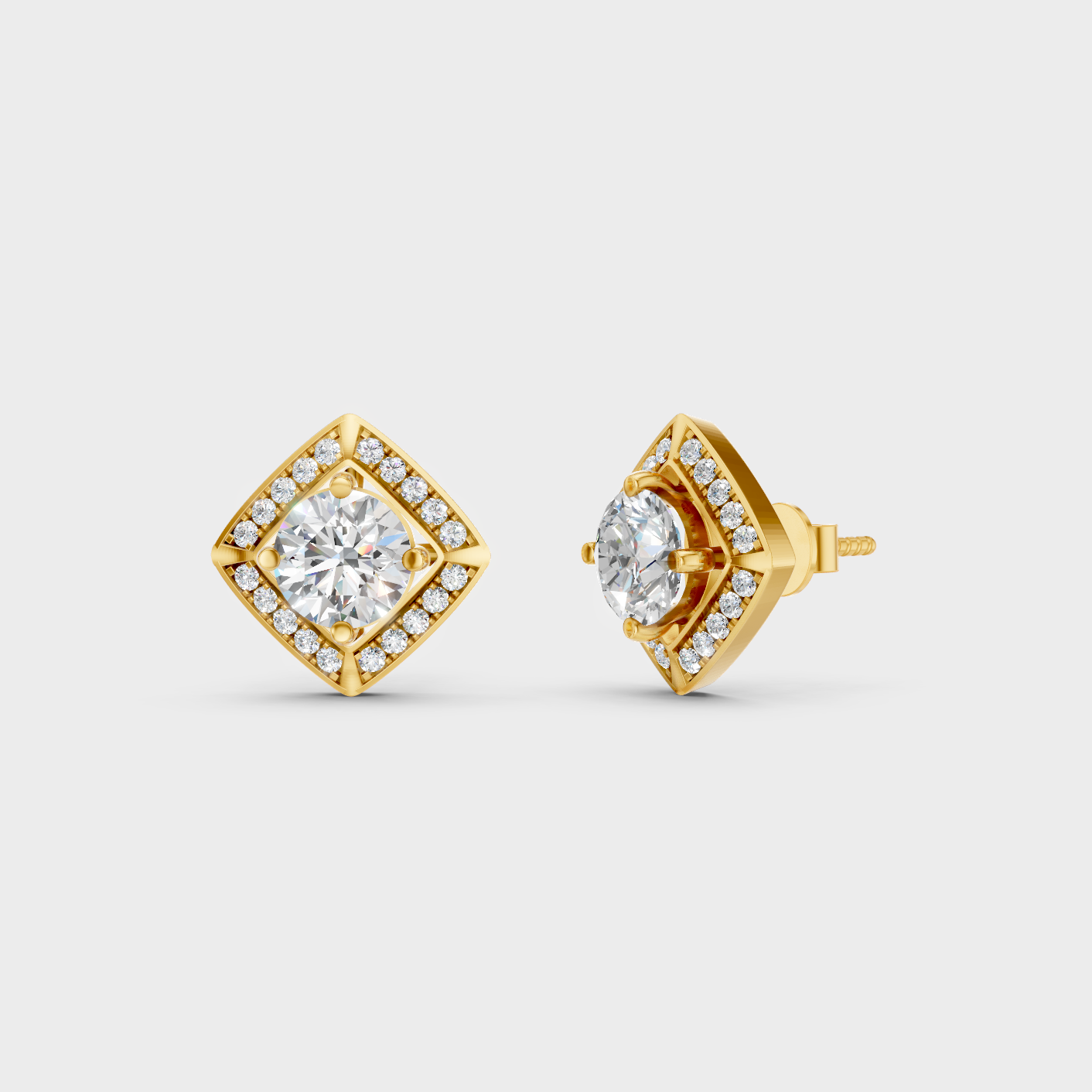 2.98 Ct Total Halo Round Lab Grown Diamond Stud Earrings In Yellow Gold Luxury Jewelry