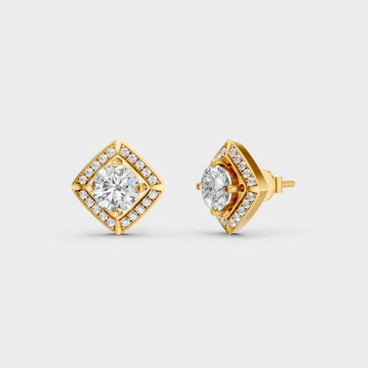 2.98 Ct Total Halo Round Lab Grown Diamond Stud Earrings In Yellow Gold Luxury Jewelry