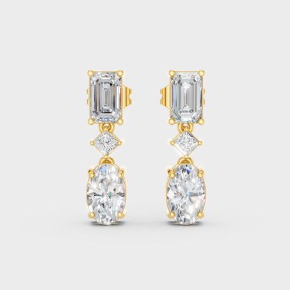 Elegant Yellow Gold Multi Shape Diamond Drop Earrings 3.12 Ct Designer Statement Jewelry