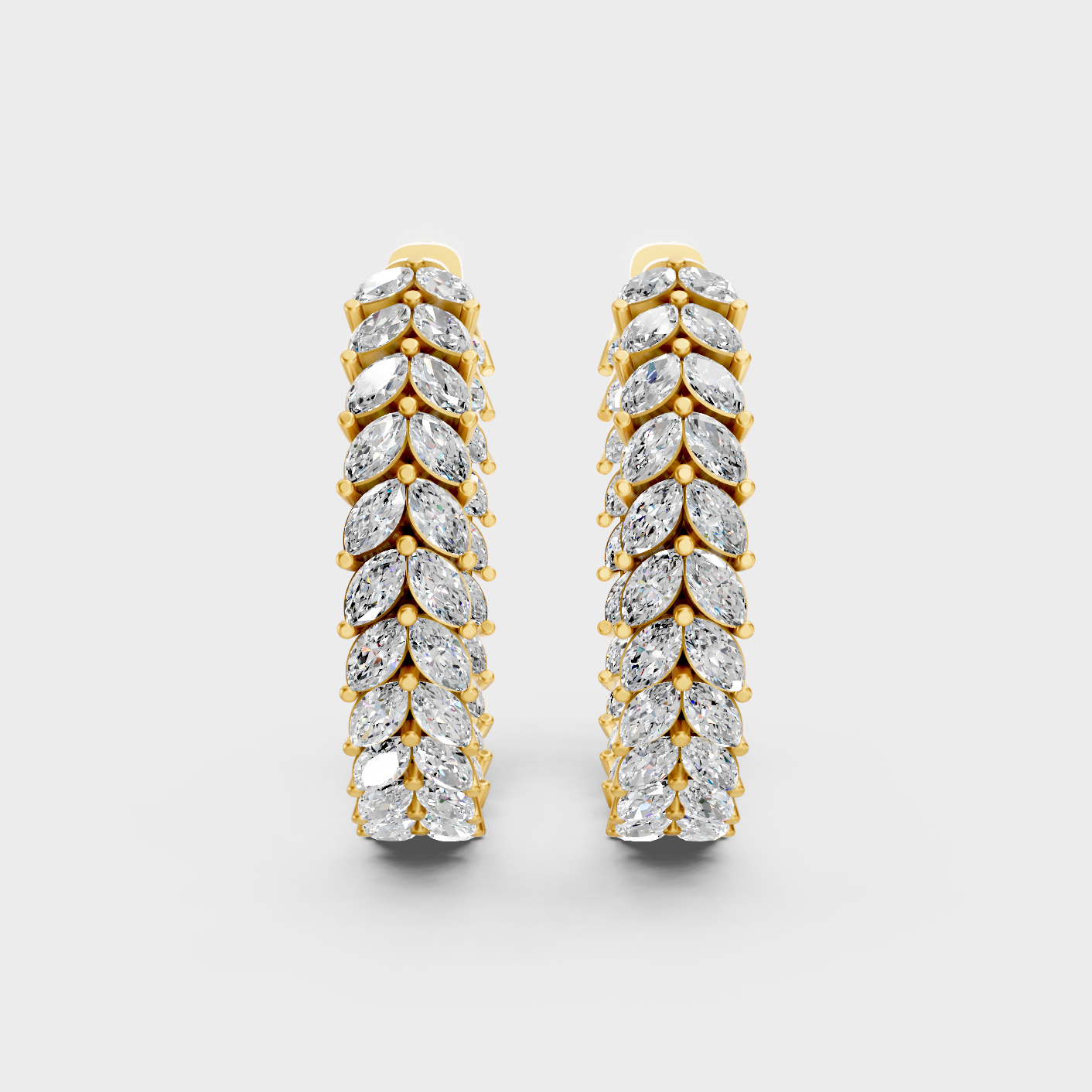 Elegant Yellow Gold Marquise Diamond Hoop Earrings 7.04 Ct Designer Statement Jewelry