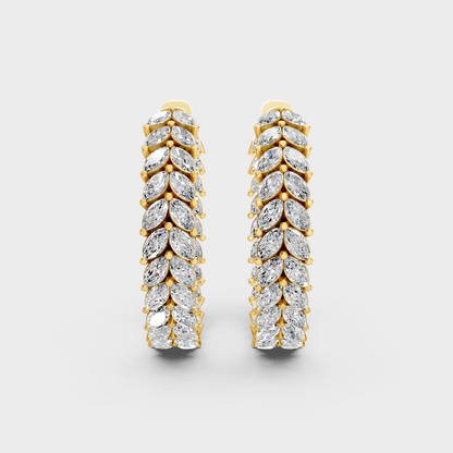 Elegant Yellow Gold Marquise Diamond Hoop Earrings 7.04 Ct Designer Statement Jewelry