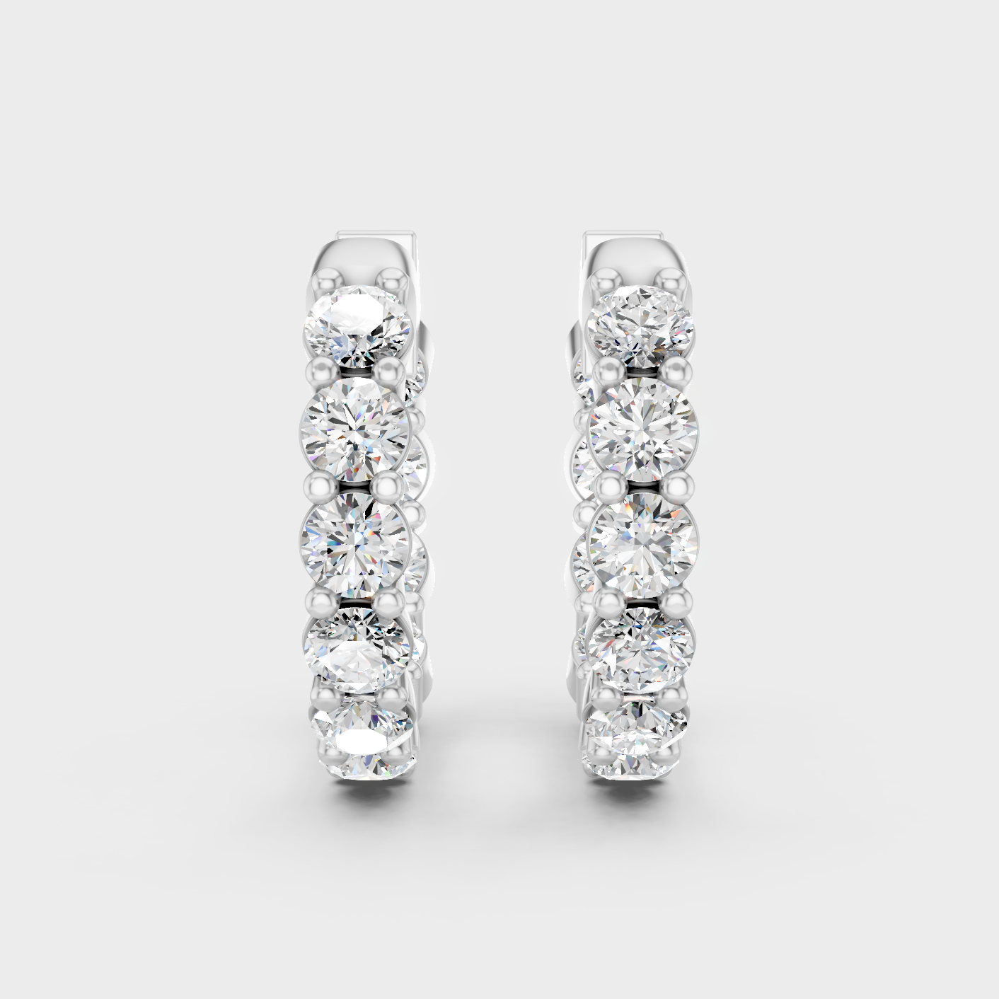Platinum 950 Round Diamond Hoop Earrings 1.60 Ct Premium Designer Jewelry