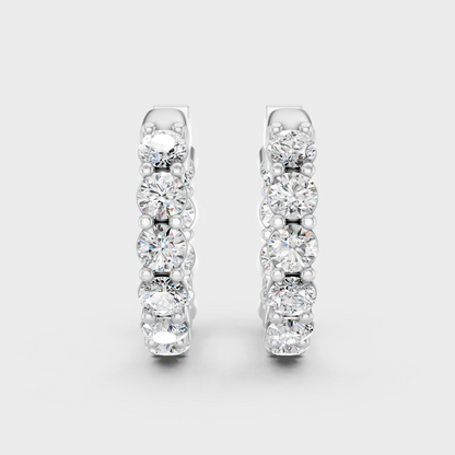 Platinum 950 Round Diamond Hoop Earrings 1.60 Ct Premium Designer Jewelry