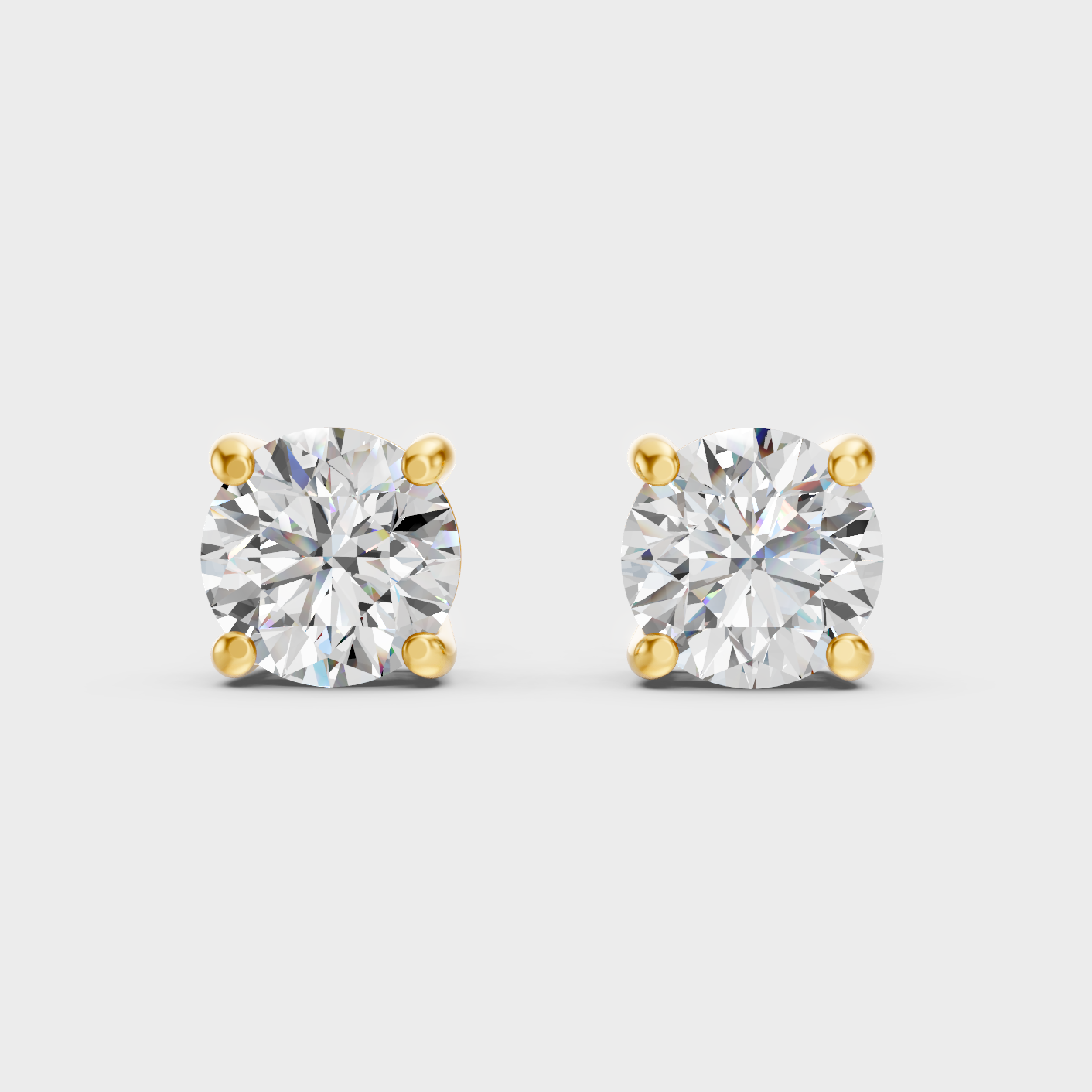 Elegant Yellow Gold Round Diamond Stud Earrings 3.00 Ct Designer Jewelry