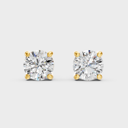 Elegant Yellow Gold Round Diamond Stud Earrings 3.00 Ct Designer Jewelry
