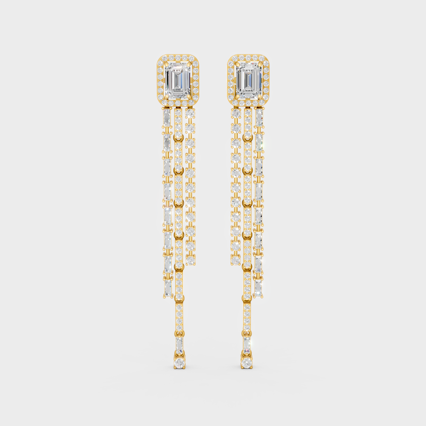 Elegant Yellow Gold Multi Shape Diamond Drop Earrings 4.25 Ct Designer Statement Jewelry