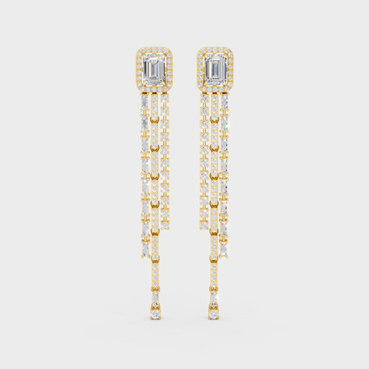 Elegant Yellow Gold Multi Shape Diamond Drop Earrings 4.25 Ct Designer Statement Jewelry