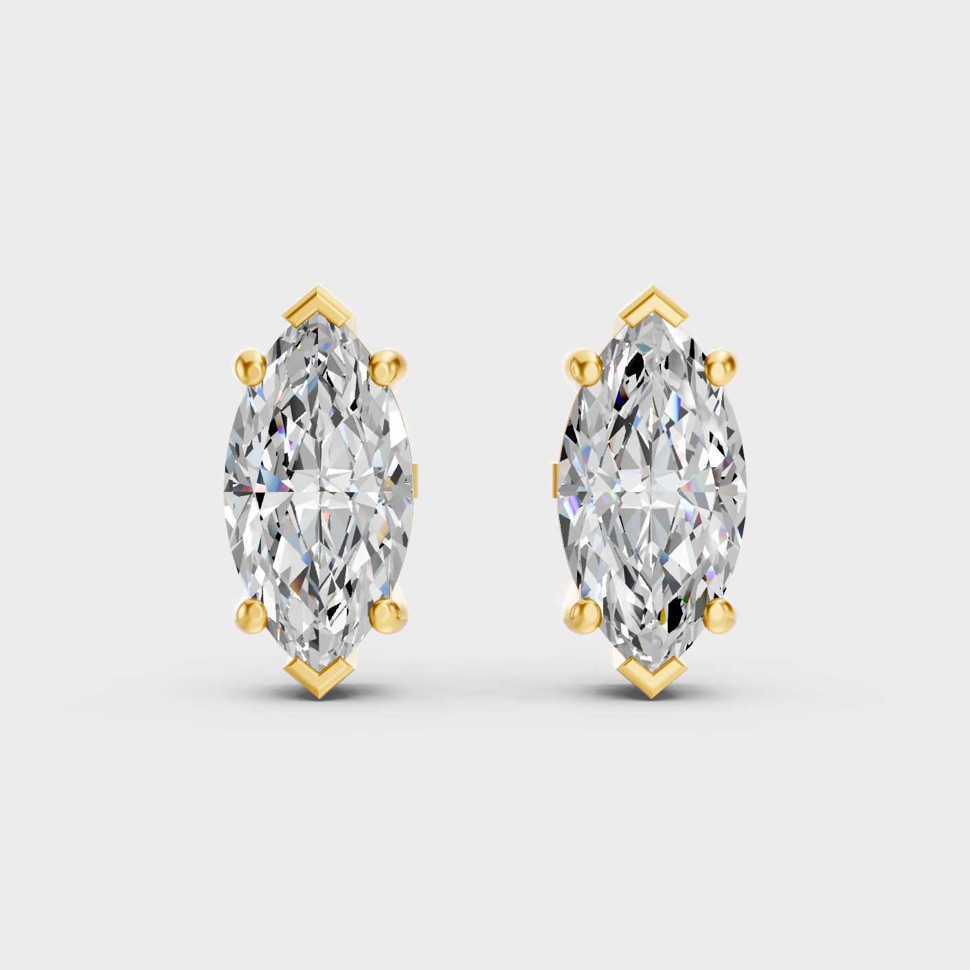 Elegant Yellow Gold Marquise Diamond Earrings 3.00 Ct Designer Jewelry