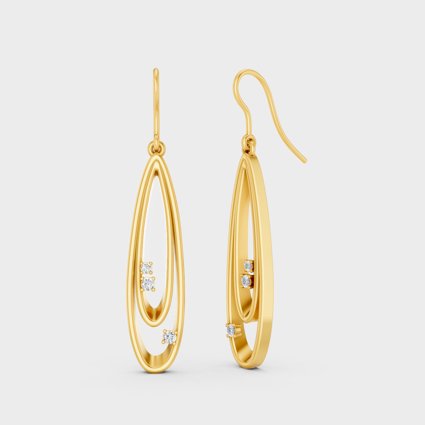 0.11 Ct Total Round Lab Grown Diamond Drop Earrings In Yellow Gold Minimal Jewelry