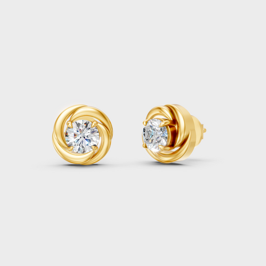 Yellow Gold Round Cut Diamond Stud Earrings 0.50 Ct Lab Created Brilliant Sparkle