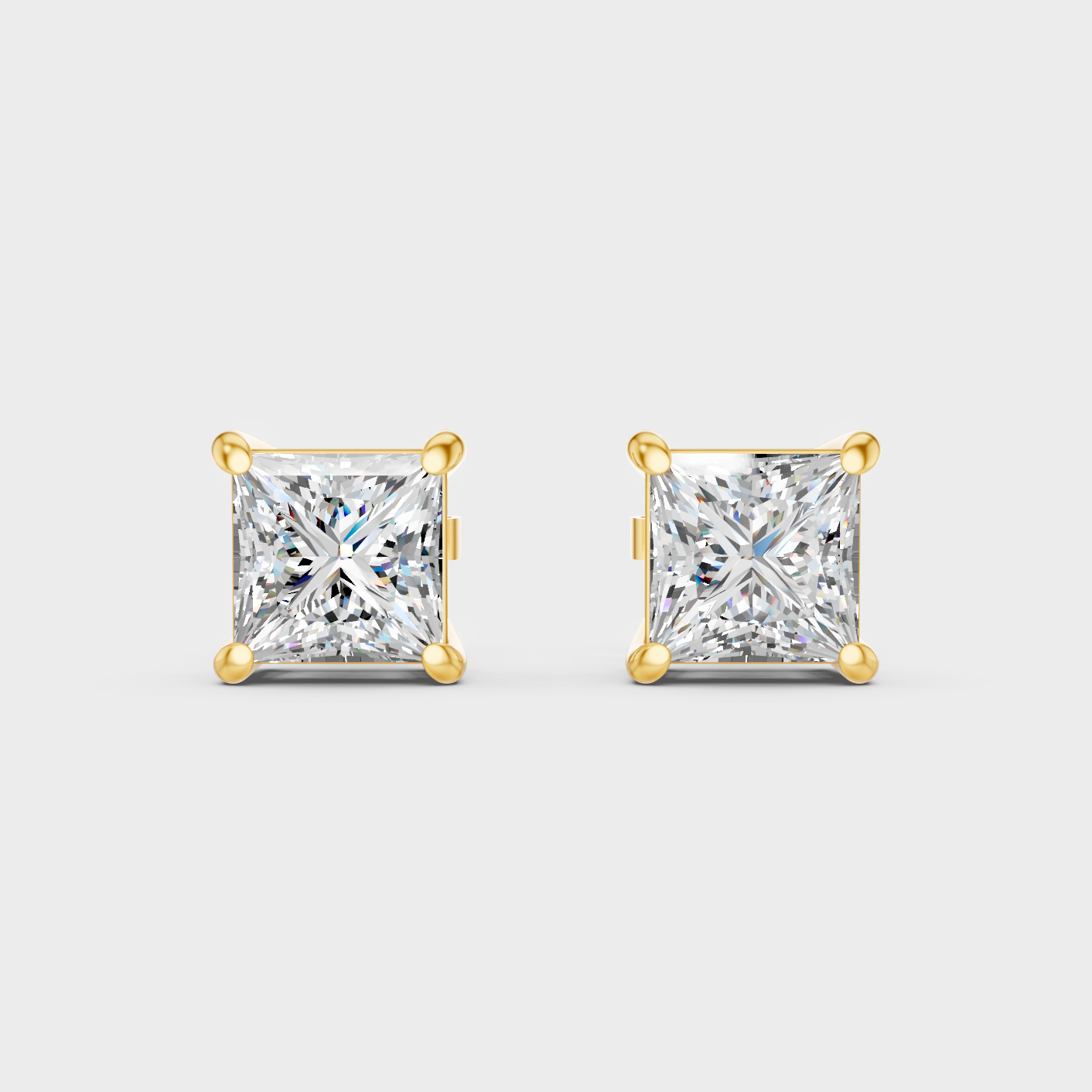 Elegant Yellow Gold Princess Diamond Earrings 2 To 10 Ct Designer Jewelry