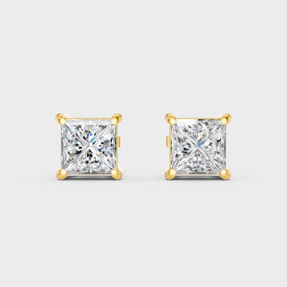 Elegant Yellow Gold Princess Diamond Earrings 2 To 10 Ct Designer Jewelry