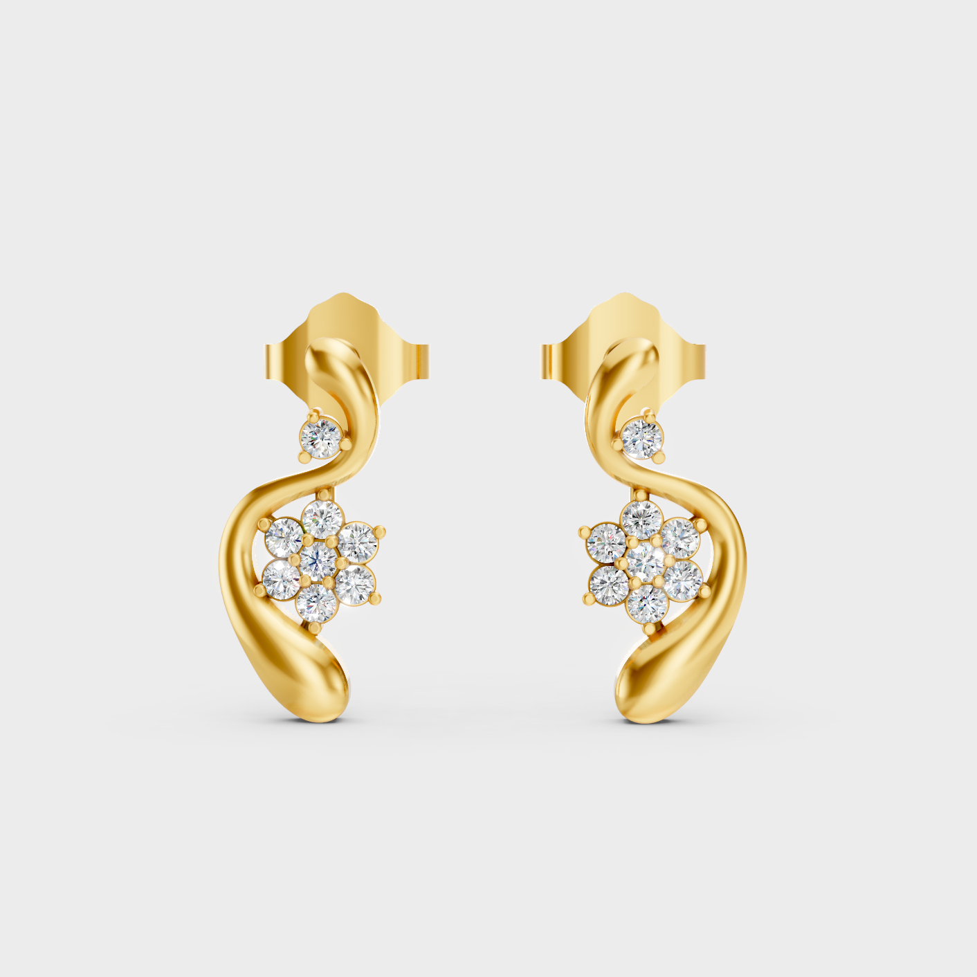 Elegant Yellow Gold Round Diamond Stud Earrings 0.13 Ct Minimal Designer Jewelry