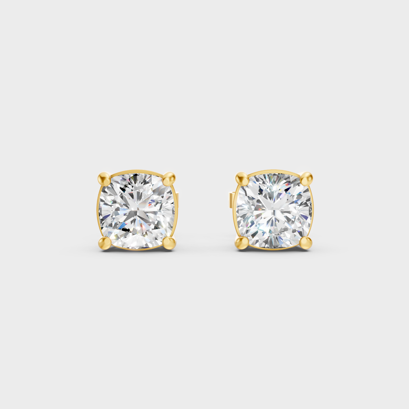 Elegant Yellow Gold Cushion Diamond Stud Earrings 2 To 10 Ct Designer Jewelry