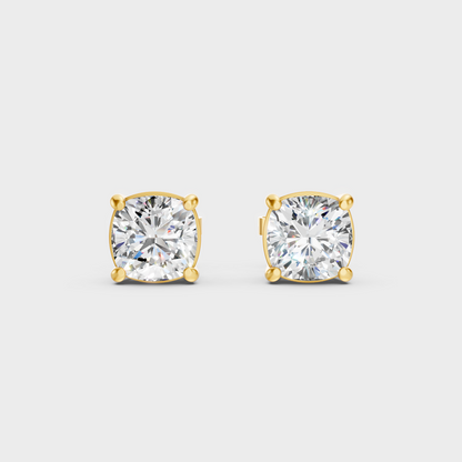 Elegant Yellow Gold Cushion Diamond Stud Earrings 2 To 10 Ct Designer Jewelry