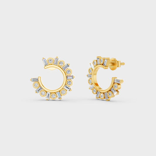 0.77 Ct Total Round Baguette Lab Grown Diamond Earrings In Yellow Gold Luxury Jewelry