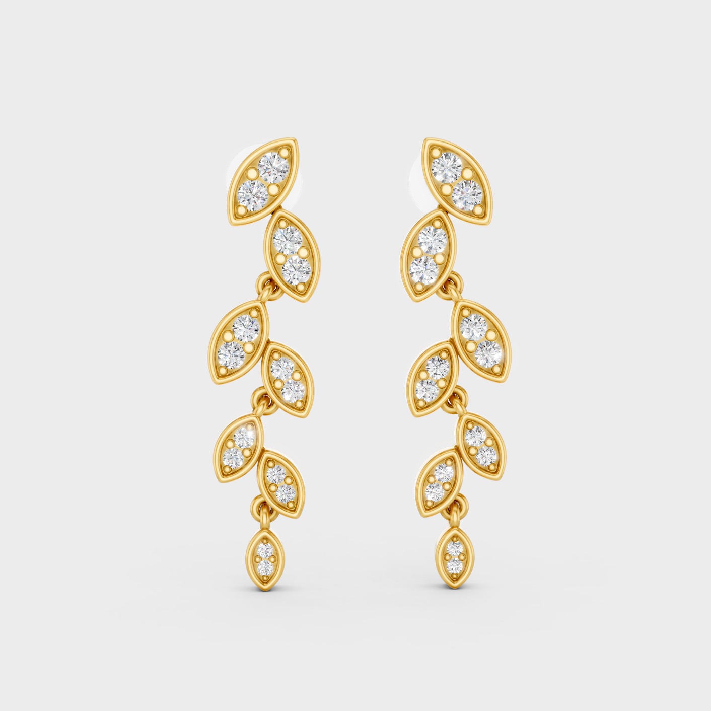 Elegant Yellow Gold Round Diamond Drop Earrings 0.45 Ct Designer Minimal Jewelry