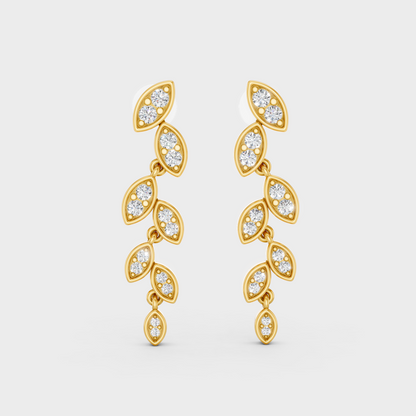 Elegant Yellow Gold Round Diamond Drop Earrings 0.45 Ct Designer Minimal Jewelry