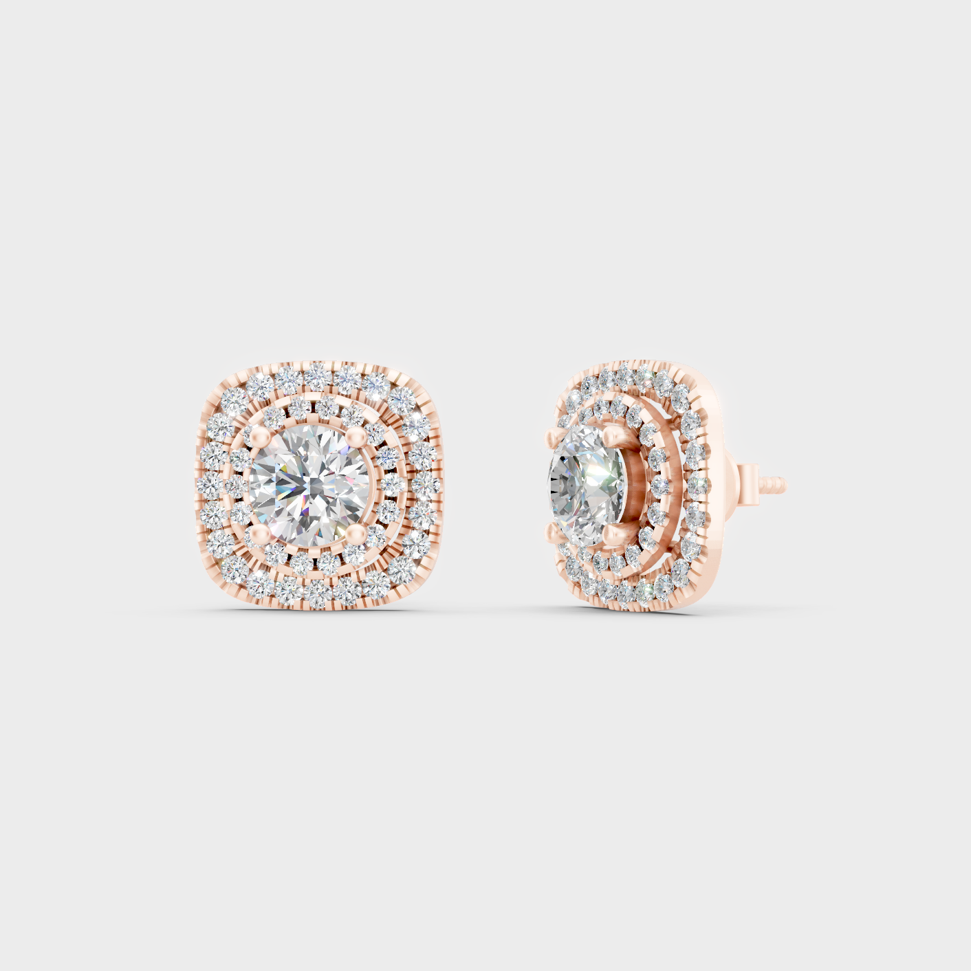 1.95 Ct Each Double Halo Diamond Stud Earrings Lab Grown In Rose Gold Premium Design