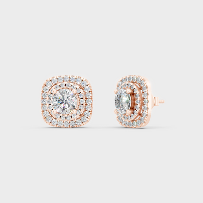 1.95 Ct Each Double Halo Diamond Stud Earrings Lab Grown In Rose Gold Premium Design