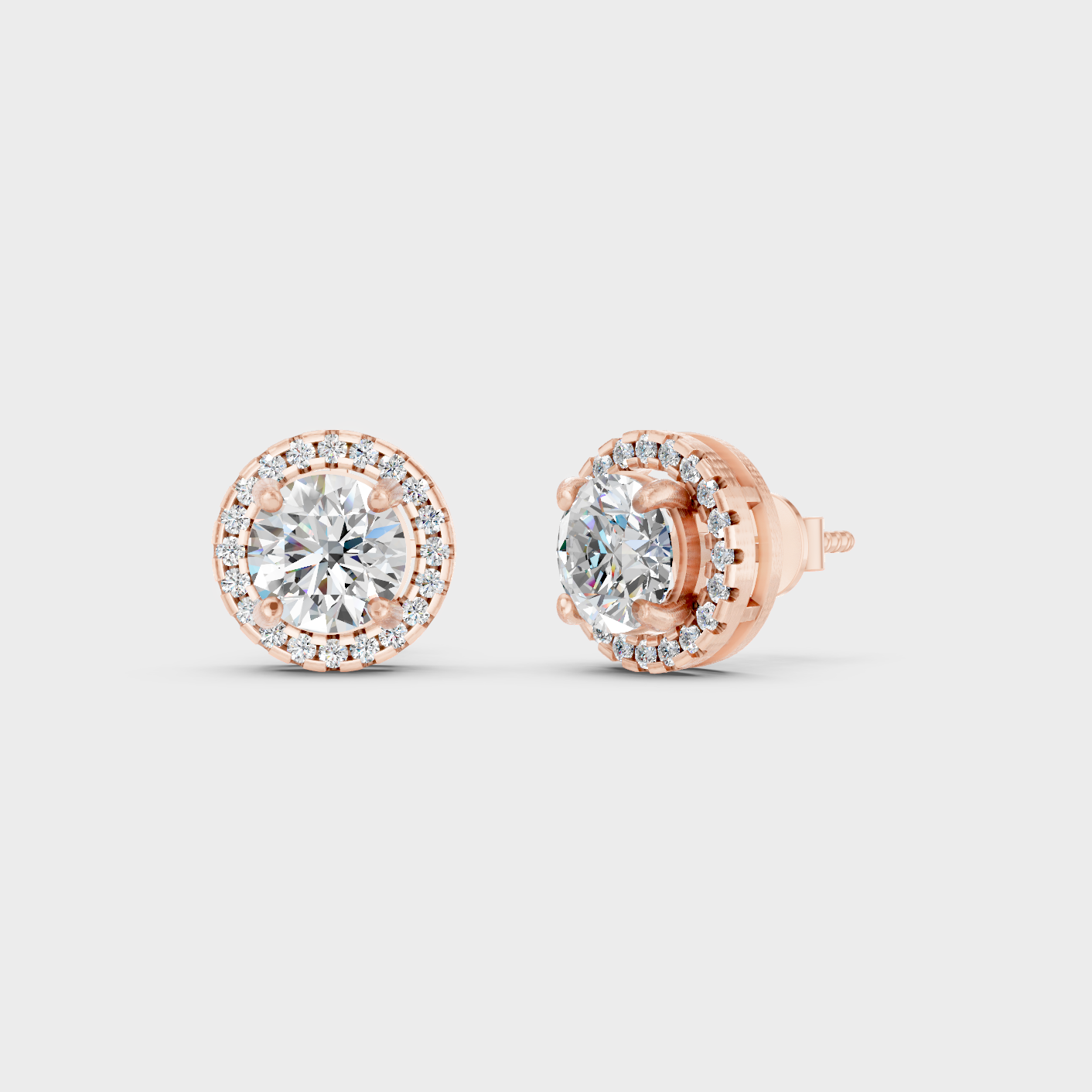 1.45 Ct Each Halo Diamond Stud Earrings Lab Grown In Rose Gold Elegant Design
