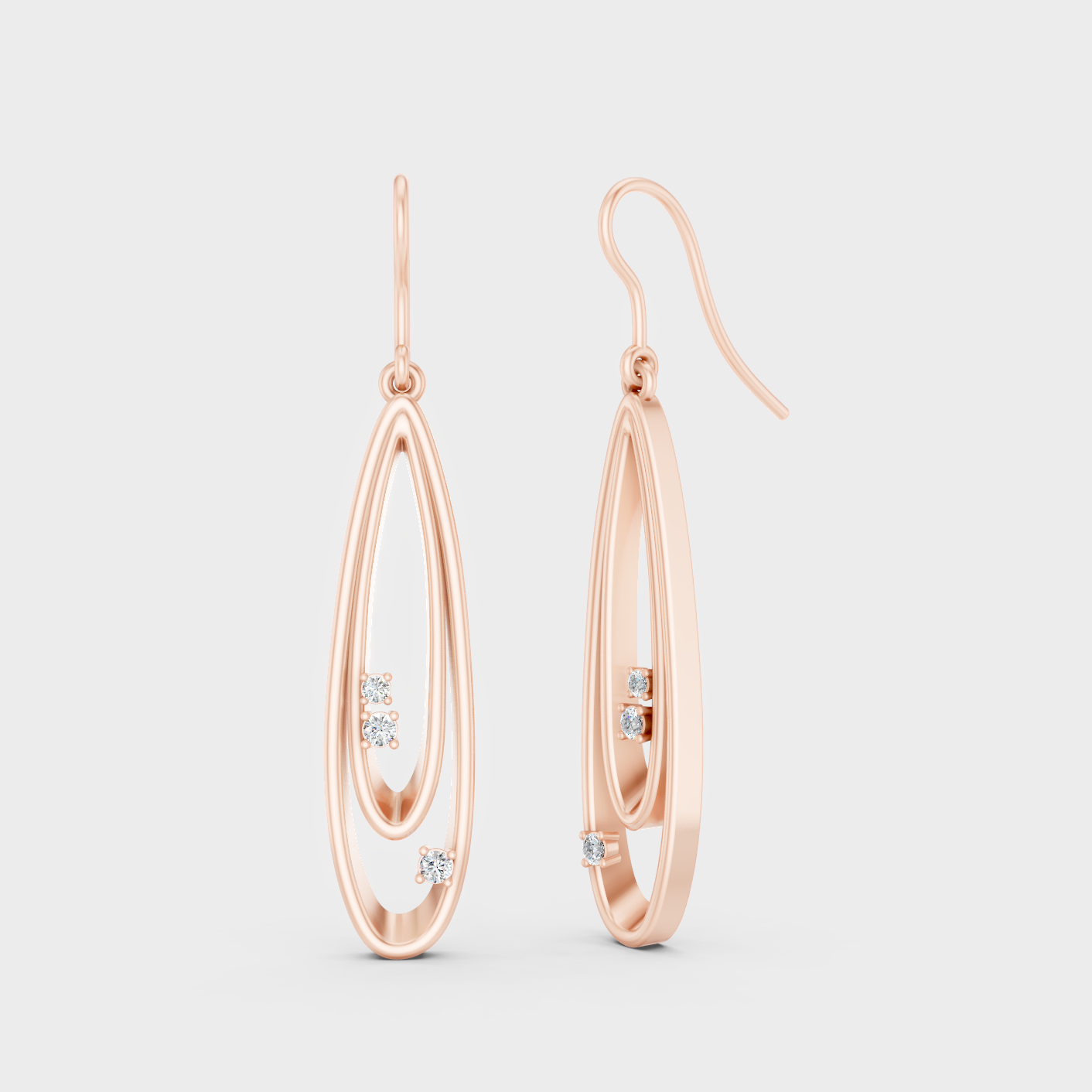 Rose Gold Round Diamond Drop Earrings 0.11 Ct Ethical Sparkle Jewelry