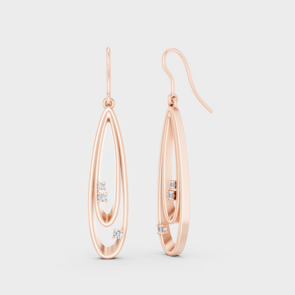 Rose Gold Round Diamond Drop Earrings 0.11 Ct Ethical Sparkle Jewelry