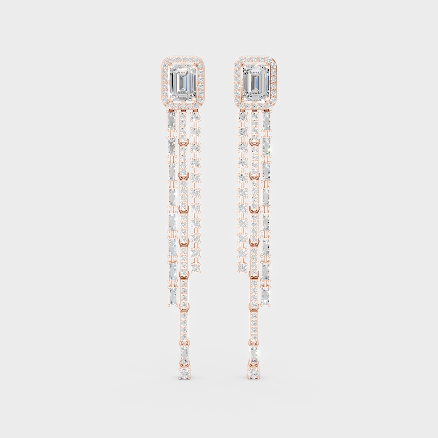 Rose Gold Luxury Multi Shape Diamond Drop Earrings 4.25 Ct Lab Grown Glamorous Look