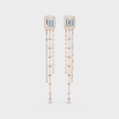 Rose Gold Luxury Multi Shape Diamond Drop Earrings 4.25 Ct Lab Grown Glamorous Look