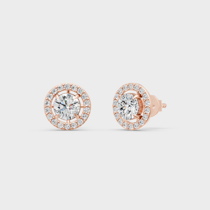 0.85 Ct Each Round Diamond Stud Earrings Lab Grown In Rose Gold Elegant Style