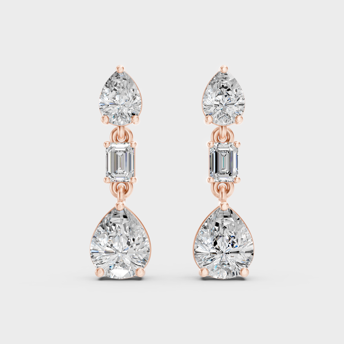Rose Gold Luxury Emerald Pear Diamond Drop Earrings 5.60 Ct Lab Grown Glamorous Look