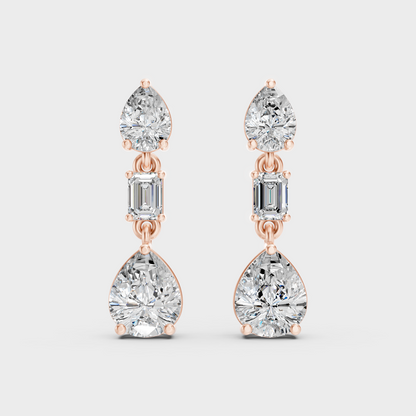 Rose Gold Luxury Emerald Pear Diamond Drop Earrings 5.60 Ct Lab Grown Glamorous Look