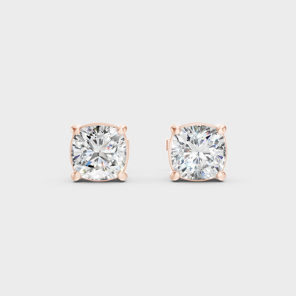 Rose Gold Luxury Cushion Diamond Stud Earrings 2 To 10 Ct Lab Grown Statement Look