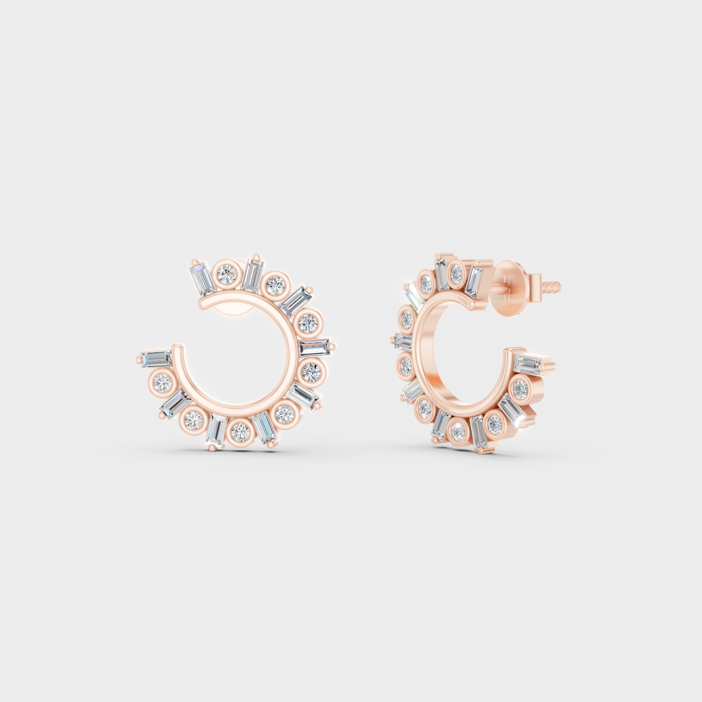 0.385 Ct Each Round Baguette Diamond Earrings Lab Grown In Rose Gold Elegant Style