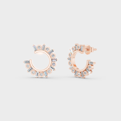 0.385 Ct Each Round Baguette Diamond Earrings Lab Grown In Rose Gold Elegant Style