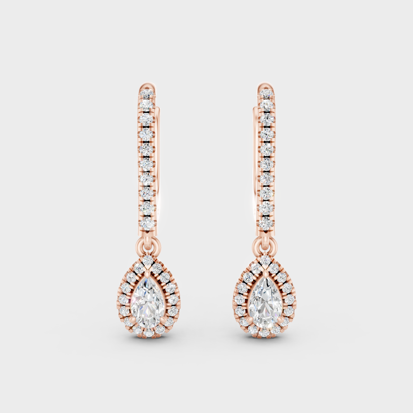 Rose Gold Luxury Round Pear Diamond Drop Earrings 0.83 Ct Lab Grown Statement Style