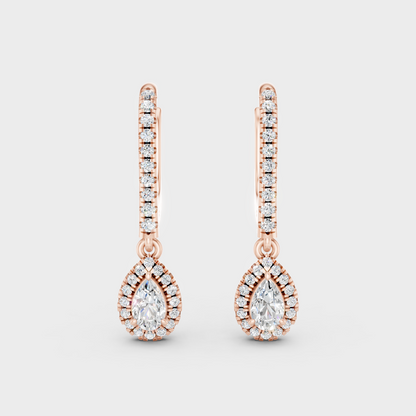 Rose Gold Luxury Round Pear Diamond Drop Earrings 0.83 Ct Lab Grown Statement Style