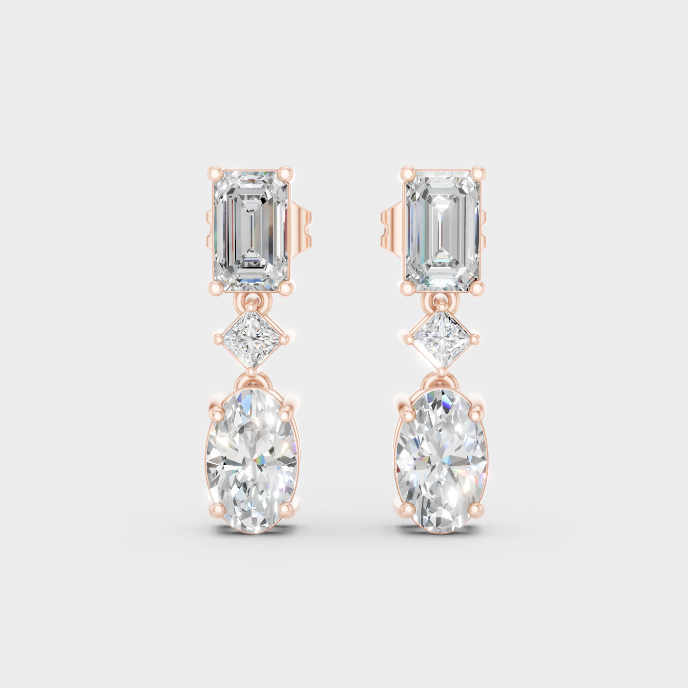 Rose Gold Luxury Multi Shape Diamond Drop Earrings 3.12 Ct Lab Grown Glamorous Look