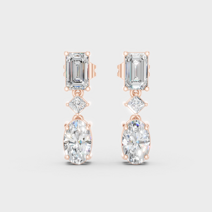 Rose Gold Luxury Multi Shape Diamond Drop Earrings 3.12 Ct Lab Grown Glamorous Look
