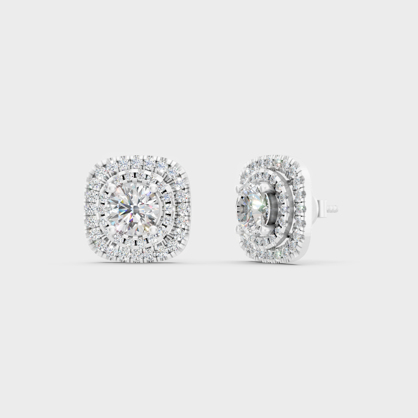 White Gold 3.90 Ct Lab Grown Double Halo Round Diamond Stud Earrings GLI IGI Certified